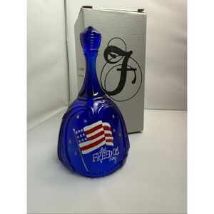 Fenton Cobalt Blue “Let Freedom Ring” Hand-Painted Bell – Stars & Stripes 2001 –